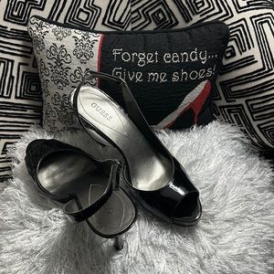 Guess Women’s Black patent leather sling back heels size 10